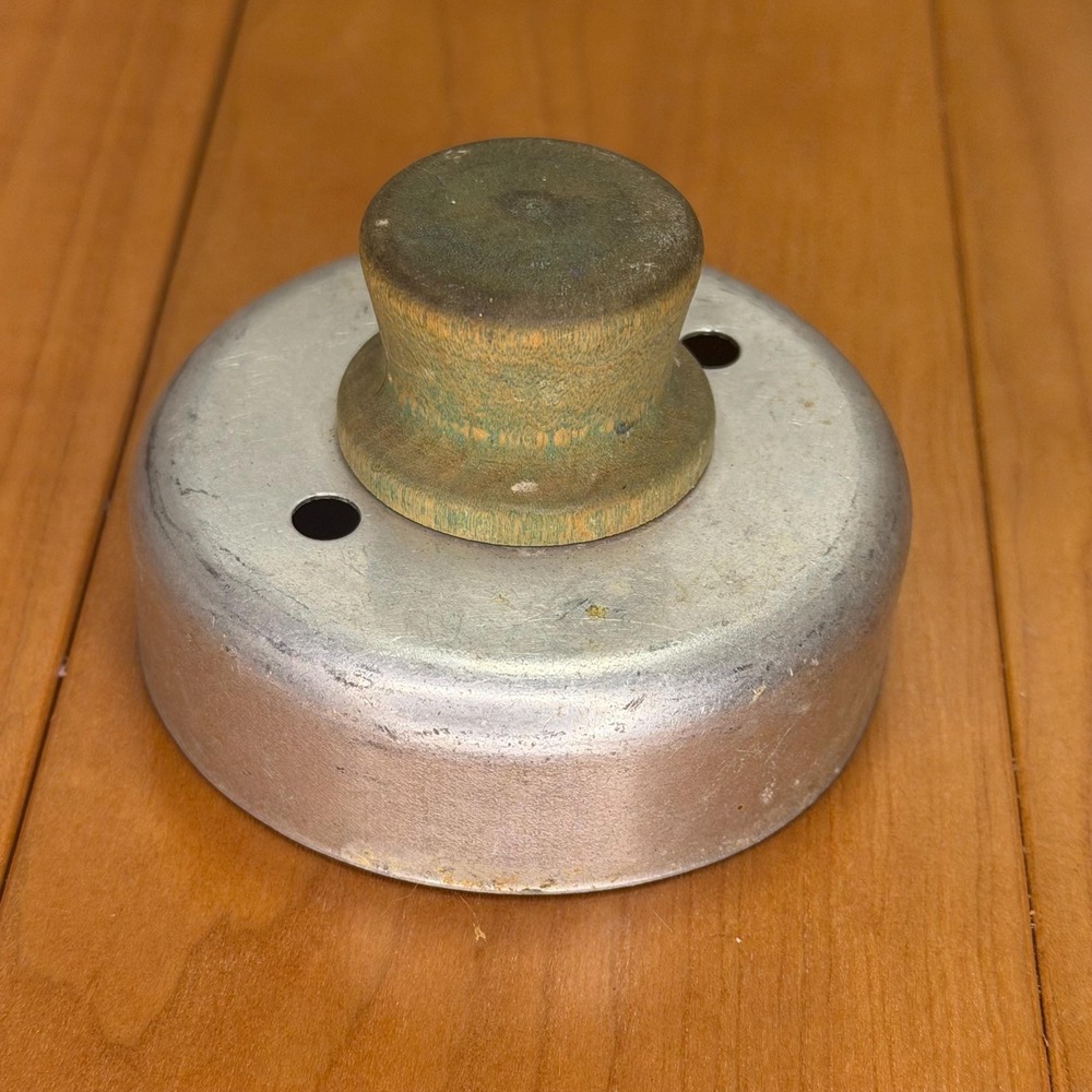 Vintage Aluminum Biscuit Cutter, Turned Wood Knob, Rustic Kitchen Tool 2.75"